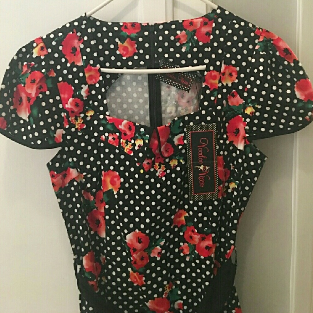 VOODOO VIXEN Polka Dot Floral Wiggle Dress NWT